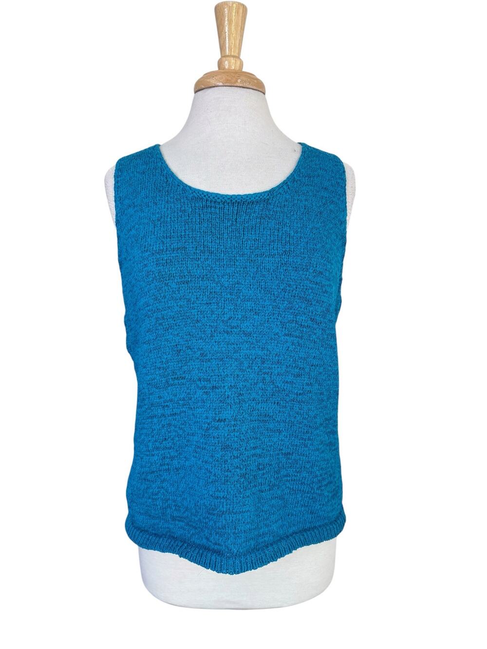 COLDWATER CREEK Chunky Knit Sleeveless Top in Teal Blue Size Large Cotton Blend